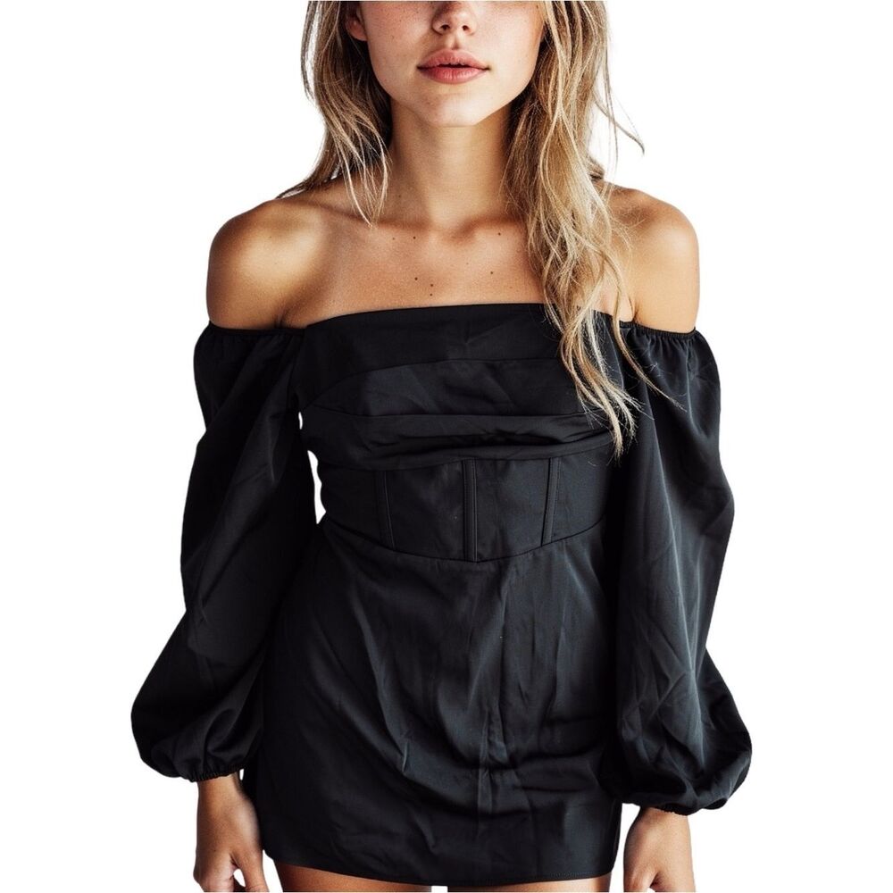 MI AMI Josanna Juliet Sleeve Black Mini Dress Size Small